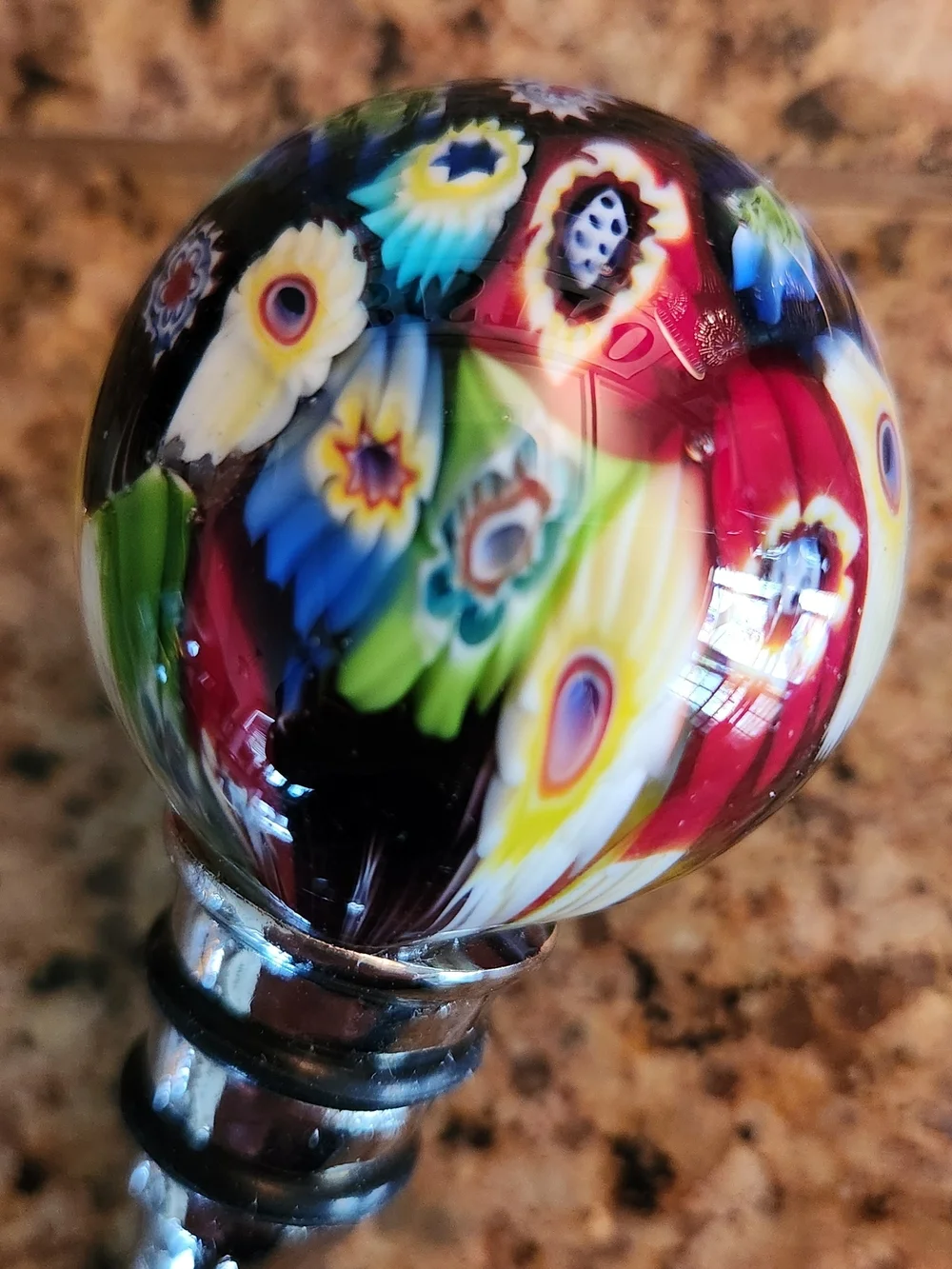 Handcrafted Multicolor Floral Glass Bottle Stopper/Topper.